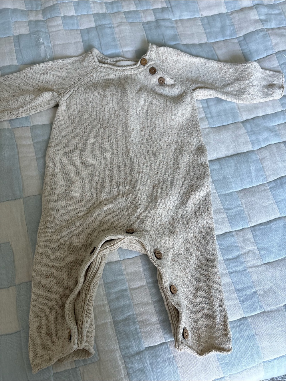 Quincy Mae Knit Long-Sleeve One-Piece Romper in Light Cream